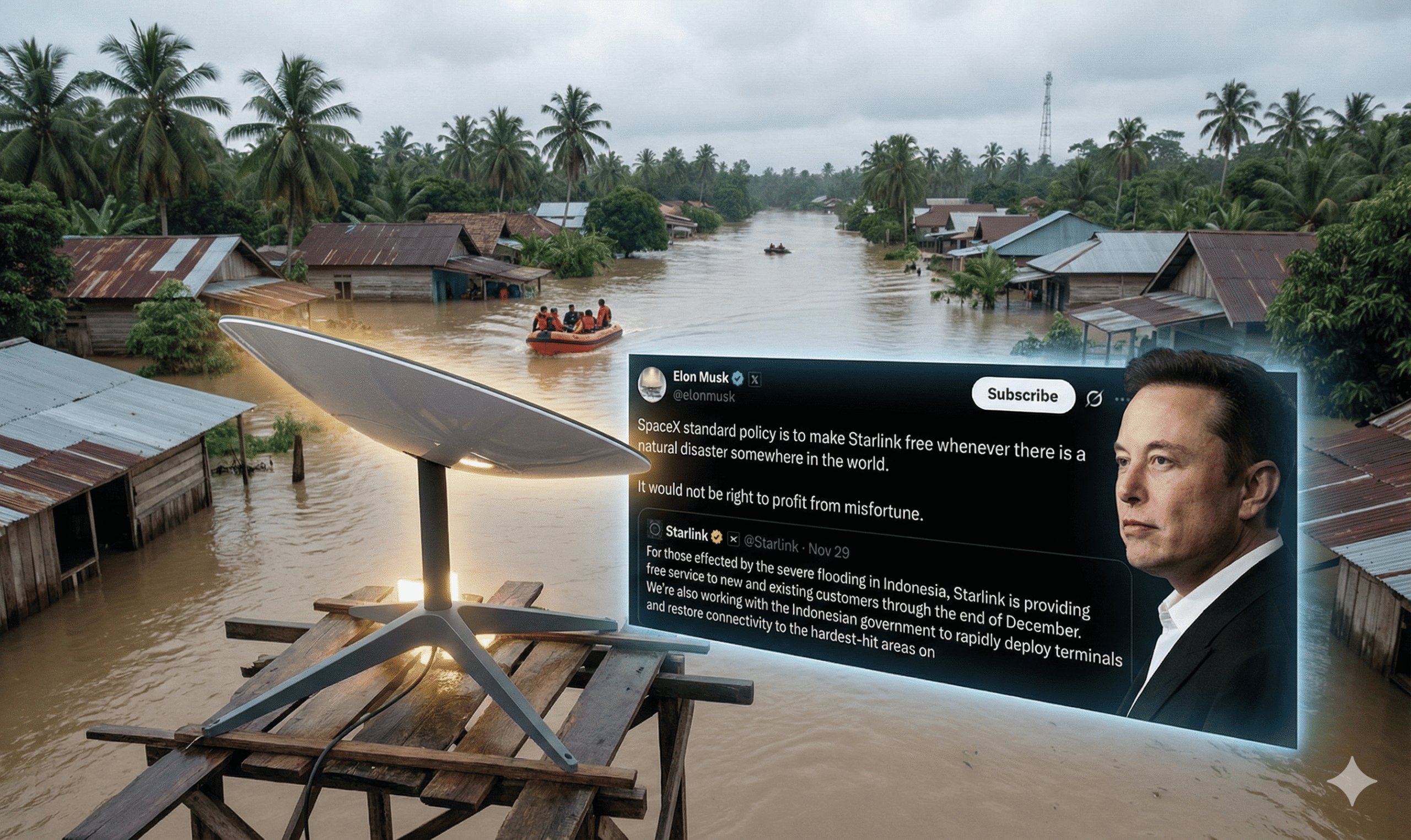 Elon Musk Gratiskan Starlink untuk Warga Sumatra Terdampak Banjir